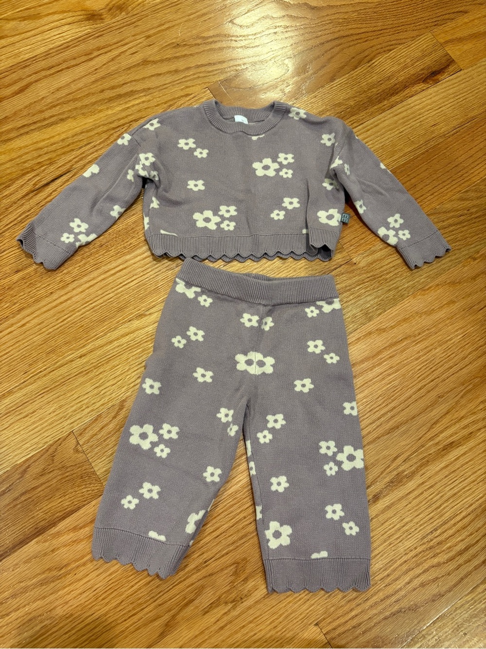 Gerber Lilac Floral Knit Set with Cream Flowers